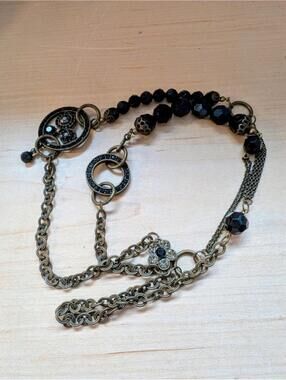Black Rhinestone Beaded Lia Sophia Necklace